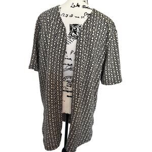 Vintage‎ Woolrich Mens Cardigan Open Size M Navy Blue And Cream Geometric